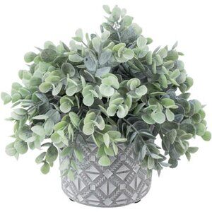 Artificial eucalyptus plant faux greenery in gray concrete pot home office decor